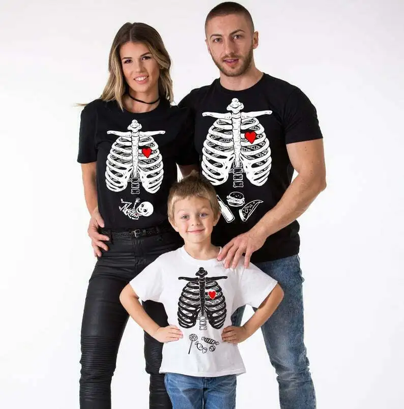 Cool Halloween Tops Family Women Men Kids Short Sleeve Skeleton Print Casual Dad Mom Festival T-Shirts Clothes | Мать и ребенок