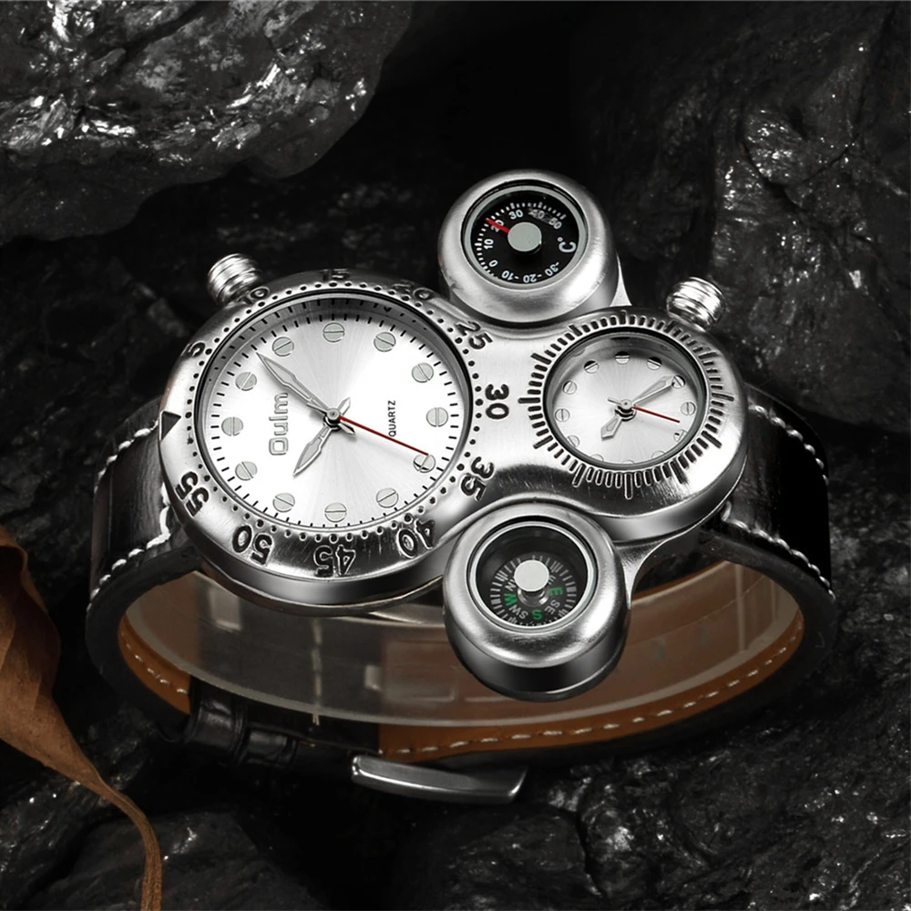 OULM Мужские спортивные часы Топ люксовый бренд два часовых пояса кварцевые