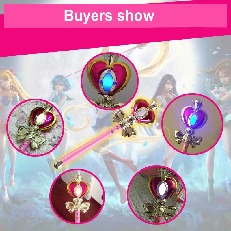 

[Funny] Light Sailor Moon Wand Magic Henshin Rod Musical Glow Heart Stick Sailor Moon Crystal Anime Figure Cosplay Toy Girl Gift