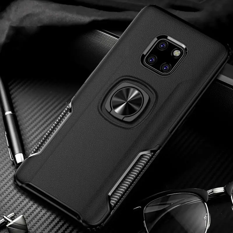 Противоударные бронированные Чехлы для huawei mate 20 Pro Lite P30 P20 с кольцом-держателем для пальцев и подставкой для задней панели Чехлы для huawei mate 20 Lite mate 20 - Цвет: Black