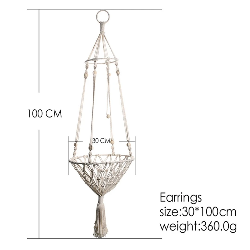 Плетеная макраме ручной работы подвесная корзина для фруктов с кисточкой кошка