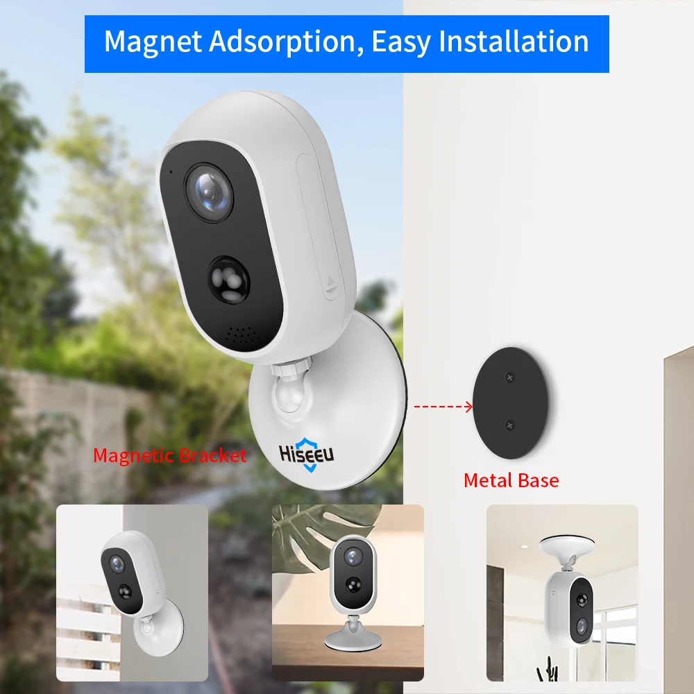 Hiseeu 1536P 1080 WI FI Батарея IP Камера 2MP Перезаряжаемые двухстороннее аудио Открытый