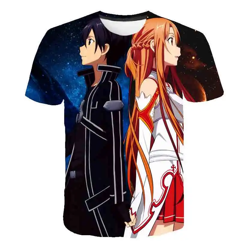 Летняя футболка для подростков с героями аниме Sword Art Online модная женская и мужская