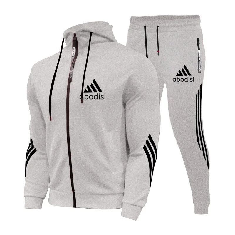 

2021 Casual Tracksuit Men Sets Hoodies And Pants Two Piece Sets Zipper Hooded Sweatshirt Outfit Sportswear Spring And Autumn New