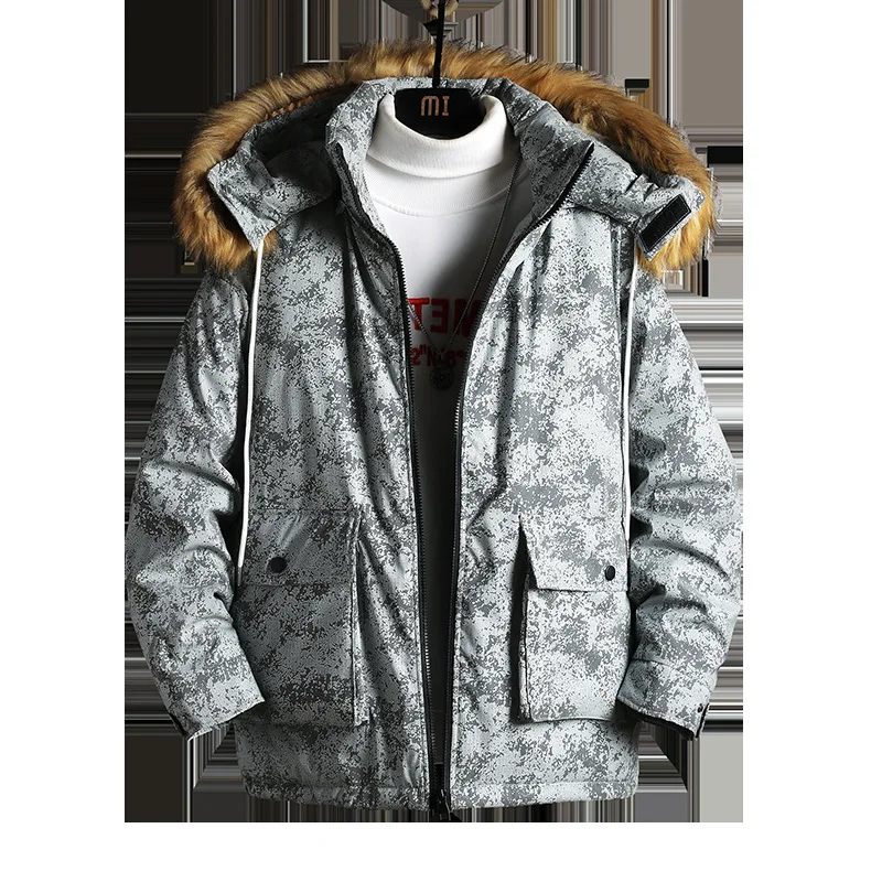 Winter menjacket Luminous color fur collar thickened keep warm winter personality trend loose casual high quality jackets