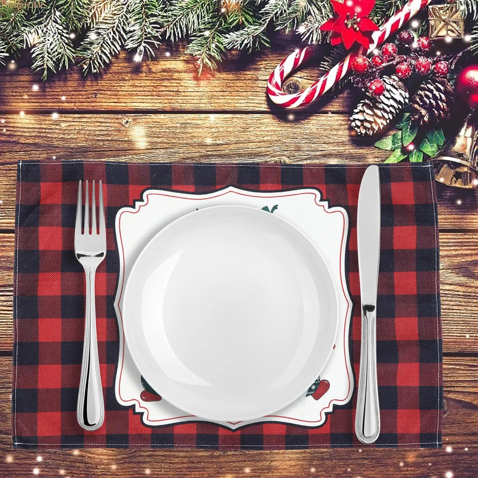 

Christmas Placemats Set of 4, Santa Claus Christmas Tree Pattern Linen Placemats Christmas Decorations