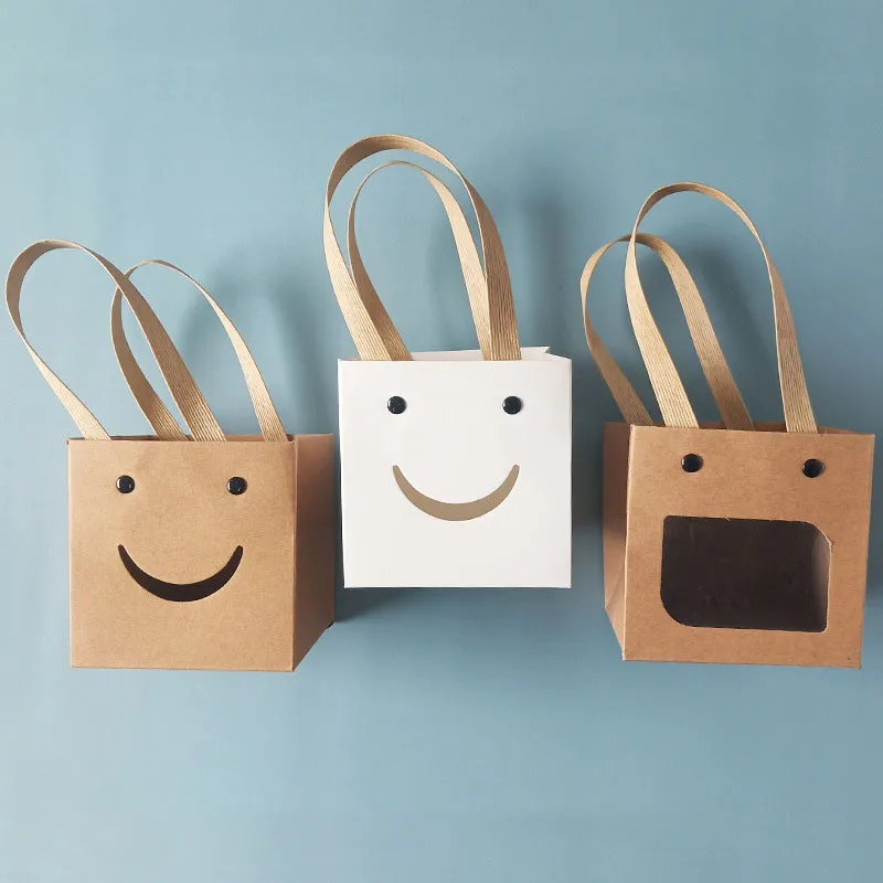 

5/10/20pcs Kraft Paper Gift Box With Clear Pvc Window White Cardboard Smile Packaging Bags Wholesale Items For Business