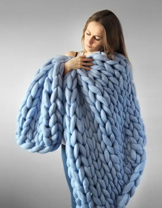 sky blue Мериносовая шерсть, массивное вязаное одеяло, зимнее теплое толстое трикотажное объемное трикотажное одеяло s ручной работы, большой диван-кровать, утяжеленное одеяло - Цвет: sky blue