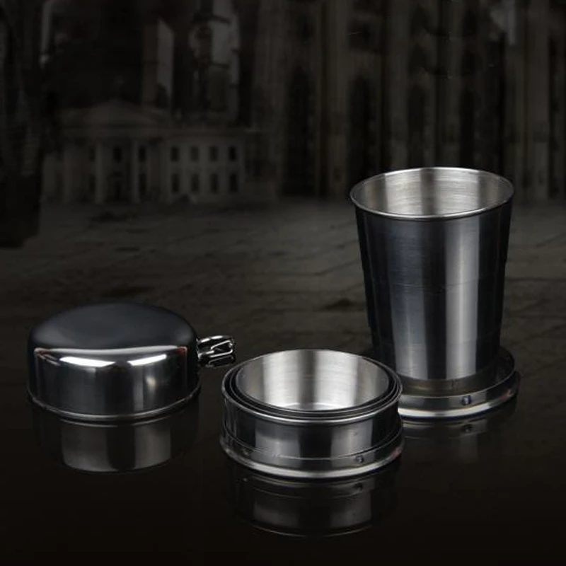 

75ml 150ml 250ml Folding Cup Stainless Steel Retractable Collapsible Cups Demountable Portable Outdoor Travel Supplies Keychain