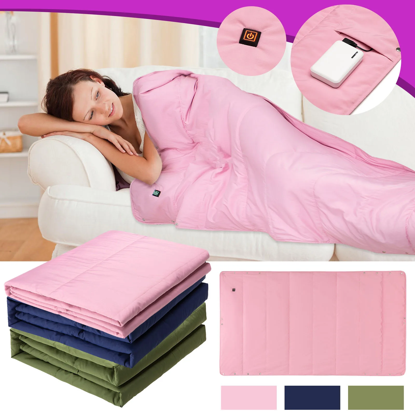 Электрическое одеяло с USB-зарядкой теплый офисный плед подогревом моющееся для