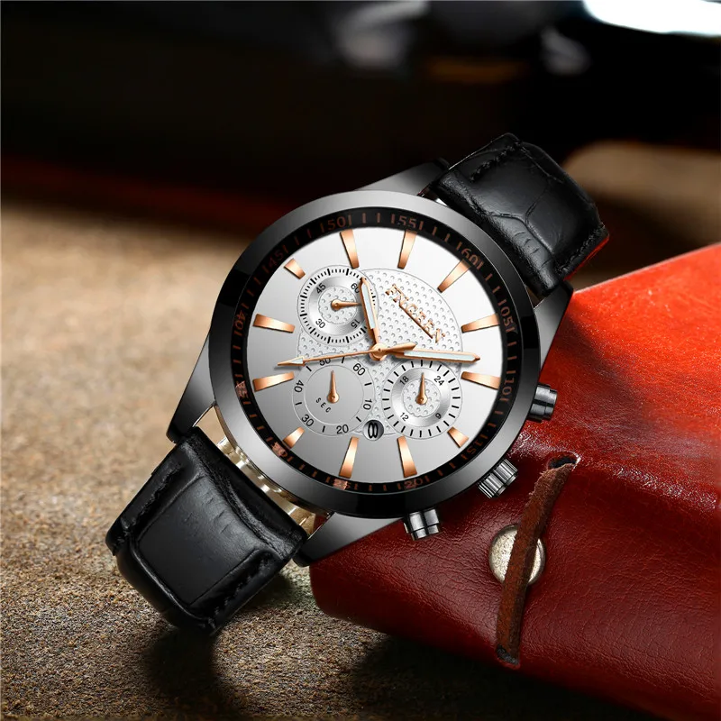 Часы мужские спортивные противоударные водонепроницаемые кварцевые с кожаным