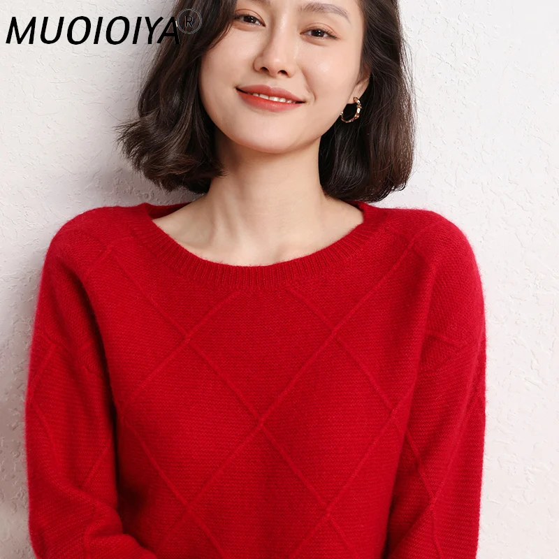 

High-End Autumn Winter 100% Cashmere O-Neck Pullovers Sweater Women's Female Thickened Loose Knitted Girl Clothes Tops Standard