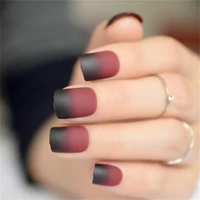 24pcsset matte wine red false nail patches girl korean women manicure beauty tool color short square fake nails decoration