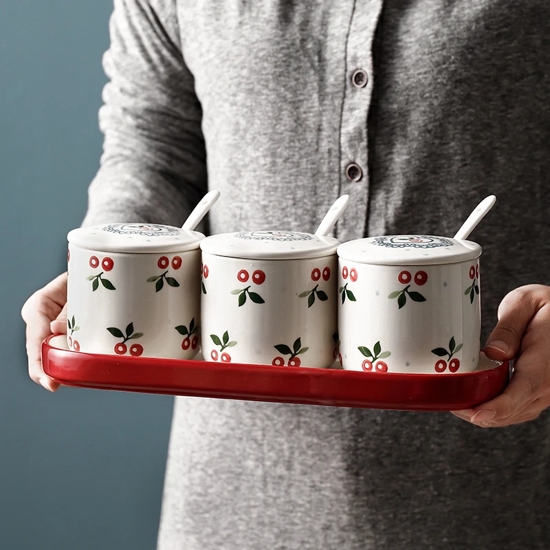 

Набор из 3-х Керамика баночка для специй, соли перец литейный Ящик Контейнер для хранения с подносом ложка стеллаж для выставки товаров Кухня аксессуары Инструменты гаджет Организатор