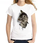 Женская футболка с принтом озорной кошки и круглым вырезом, с коротким рукавом