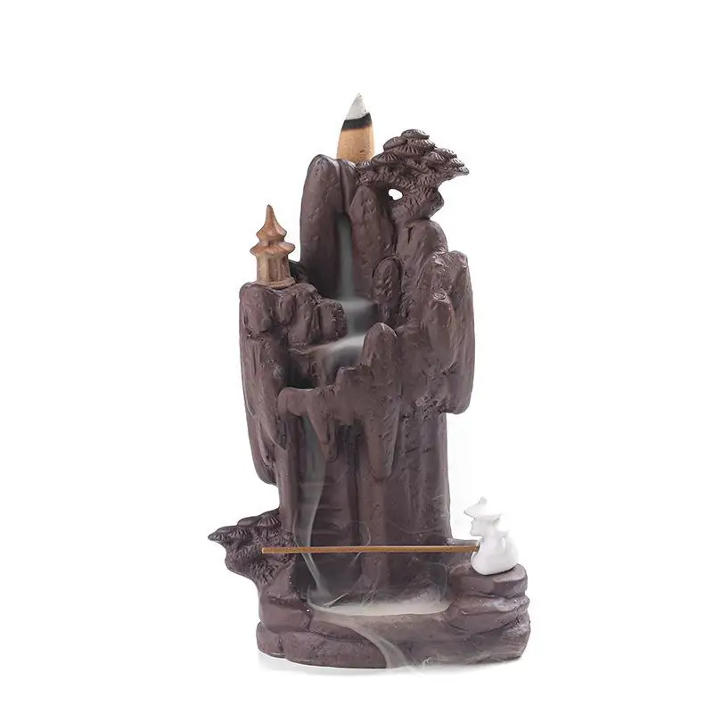 

Purple Sand Ceramic Censer Smoke Waterfall Incense Stick Burner Old Man Backflow Incense Burner Ceramic Home Coffee Decoration