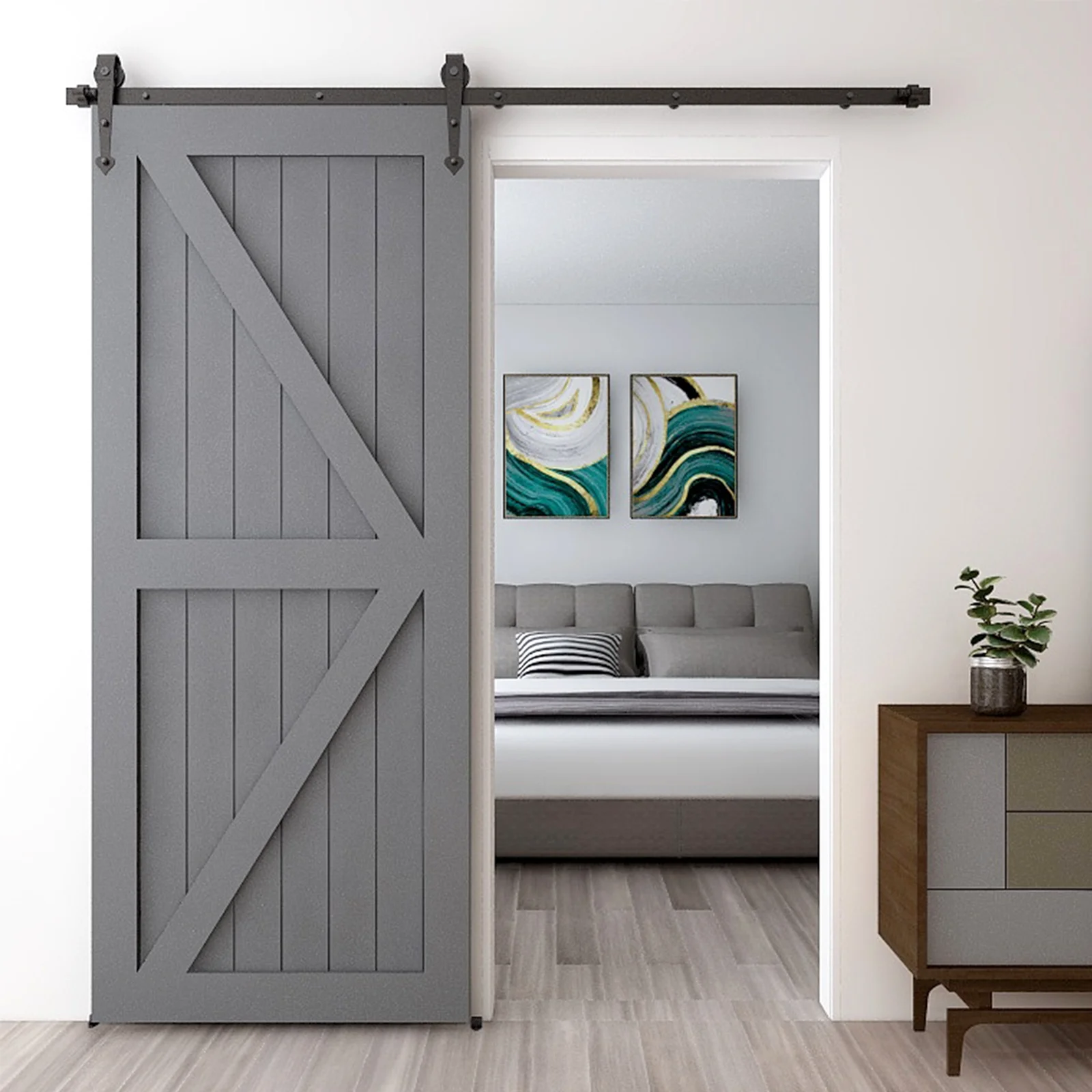 

WOLFBIRD 4-13FT Heavy Duty Sturdy Sliding Barn Door Hardware Kit Suitable for Single Wooden Door,Easy to Install Heart Shape