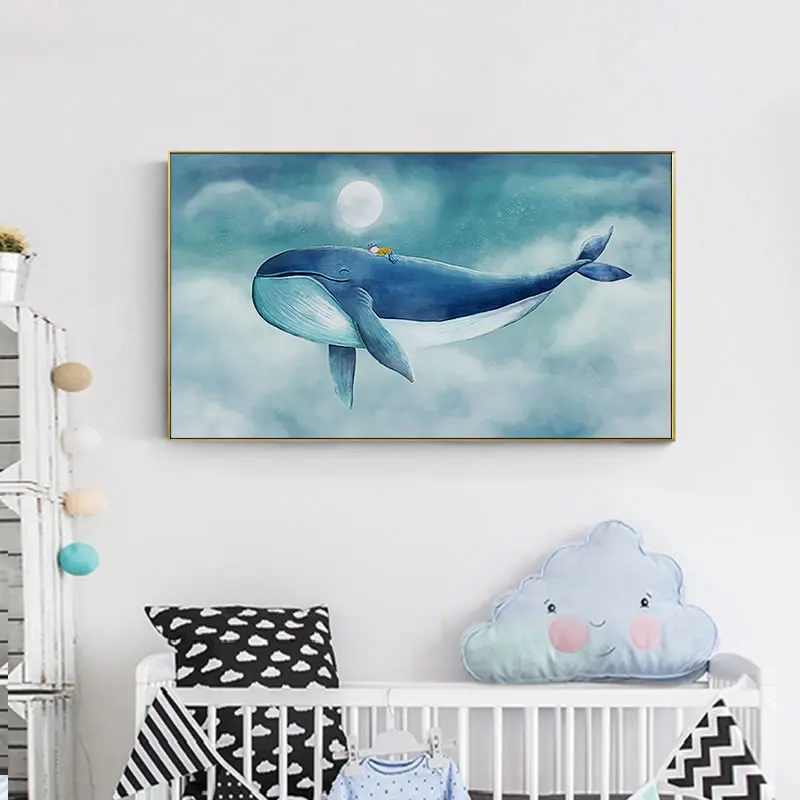Детская комната милый мультяшный КИТ Современный теплый домашний декор холст