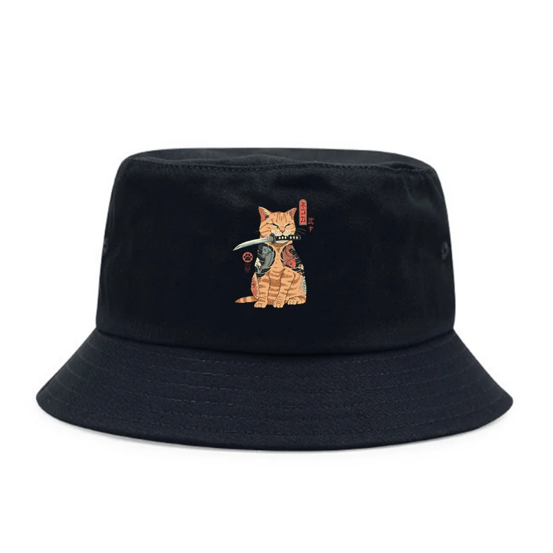 

Chapéu de balde de primavera e outono impresso Homens e mulheres Japonês Anime Scimitar Cat Beach Chapéu Panamá Mulheres Chapéu