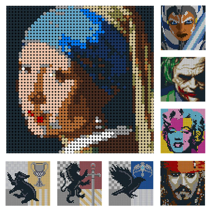 

MOC DIY Girl With Pearl Earrings Pixel Mosaic Art Painting Building Blocks Painted Background Decoration Photo Bricks Kids Toys