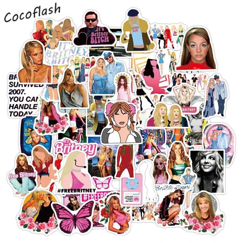10/50 unids/pack Britney Spears cantante estadounidense de dibujos animados mezclar pegatinas de grafiti para Diy port&aacute;til equipaje caso monopat&iacute;n guitarra casco-0
