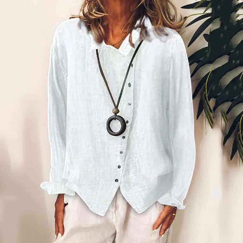 

Long Sleeve Jacket Women Cotton Linen Blouse Irregular Single-Breasted Shirt Shirts Fashion Women Blouses Solid Color 2021