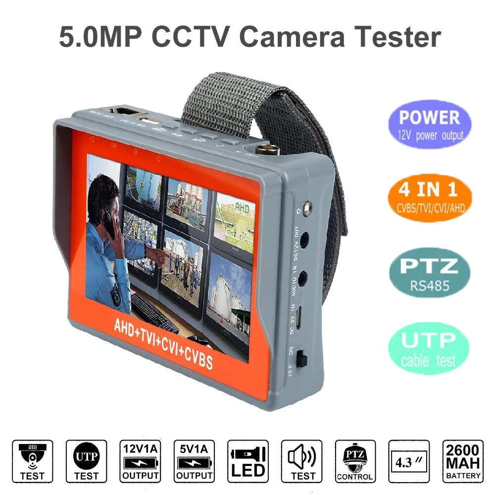 Promotion 4.3 inch four in one HD CCTV tester monitor AHD CVI TVI CVBS analog cameras testing3MP 1080P 960P 720P PTZ audio 12V