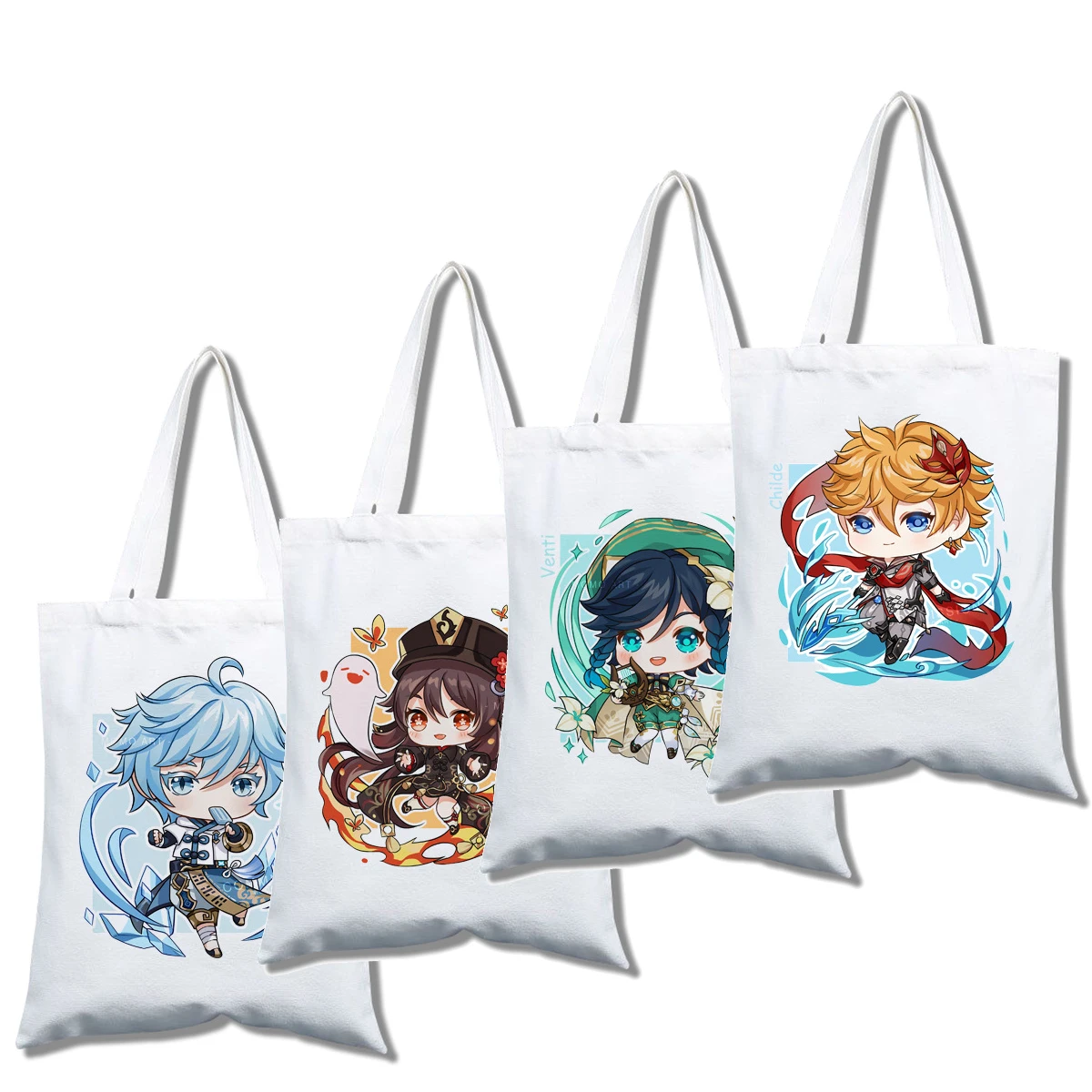 

Genshin Impact Женская холщовая 2021 Студенческая вместительная сумка-тоут Venti Xiao Keqing Kawaii Повседневная сумка для покупок на одно плечо