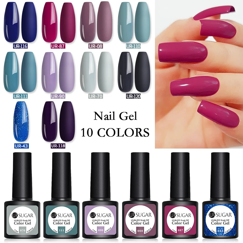 

UR SUGAR 10Pcs UV Gel Nail Polish Set Semi Permanent Glitter Color Gel Varnish Soak Off UV Led Gel varnish DIY