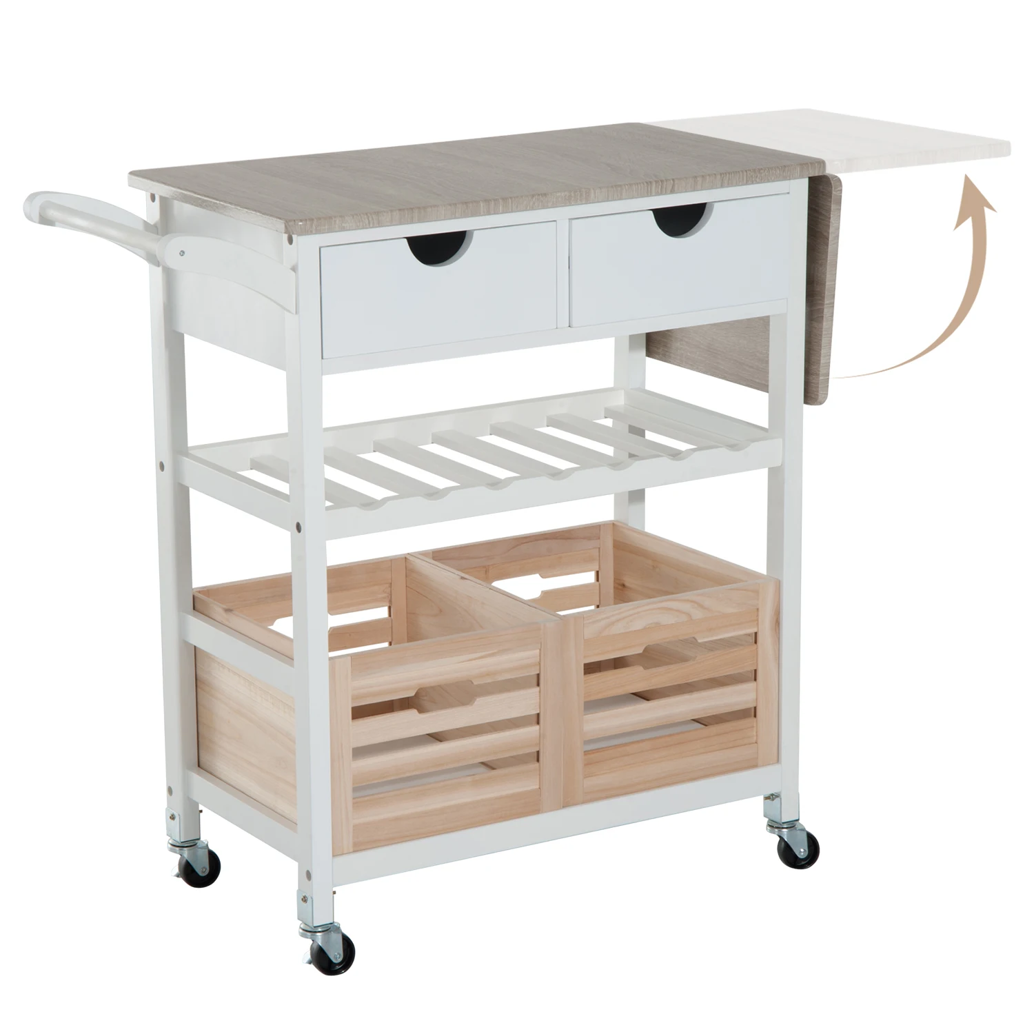 Тележка HOMCOM тележка для кухни вспомогательная полка бутылок с доской выдвижная