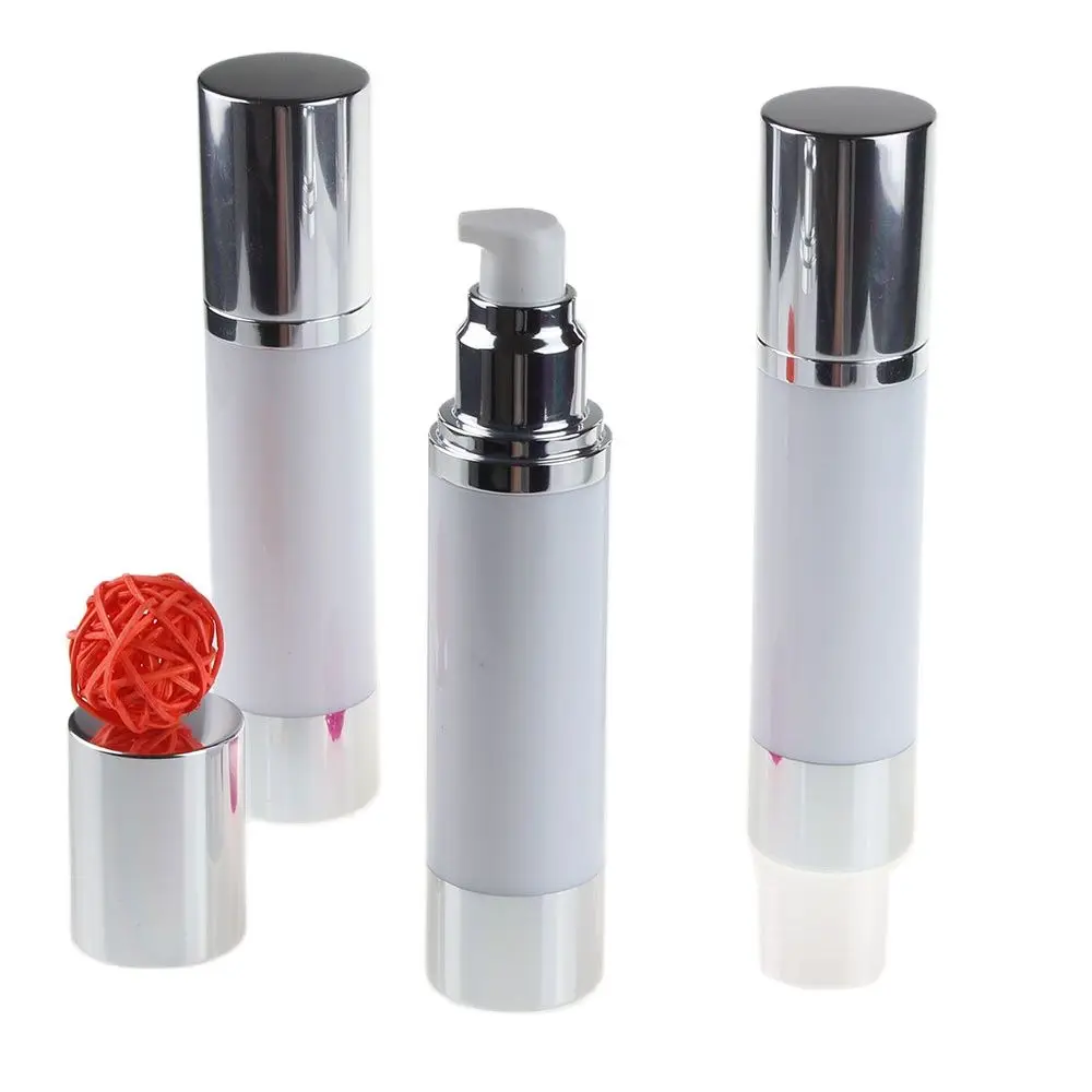 Новое поступление! 50 мл белая безвоздушная бутылка блестящий серебряный