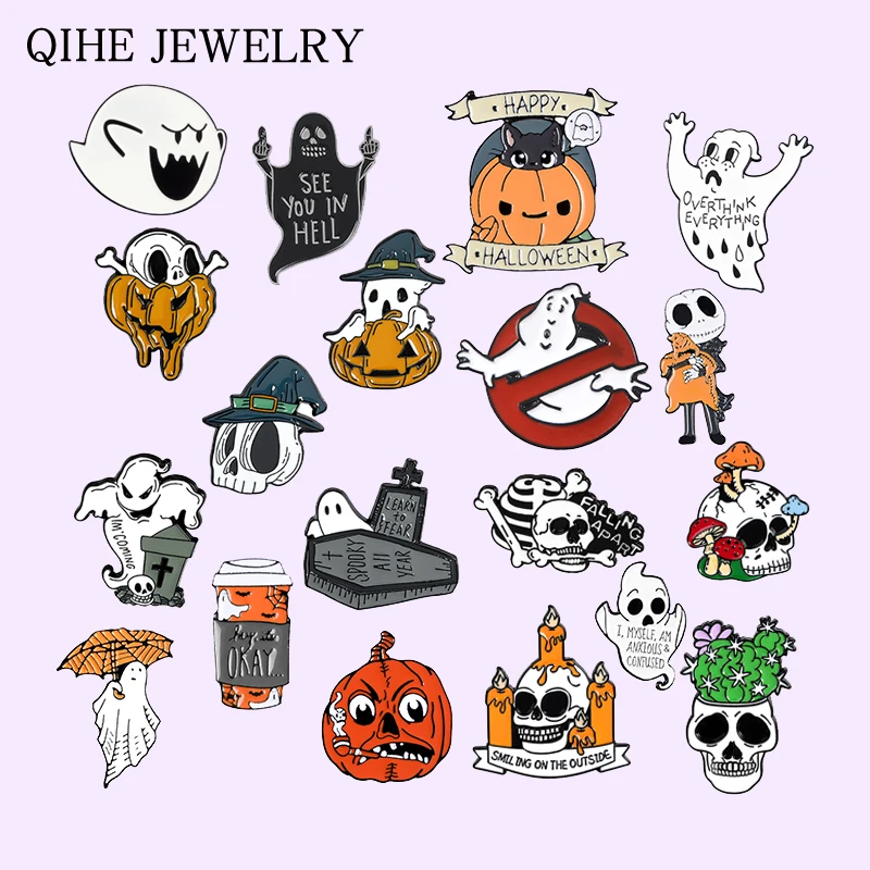 Брошь призрачная серия Счастливого Хэллоуина Тыква череп мягкие эмалевые