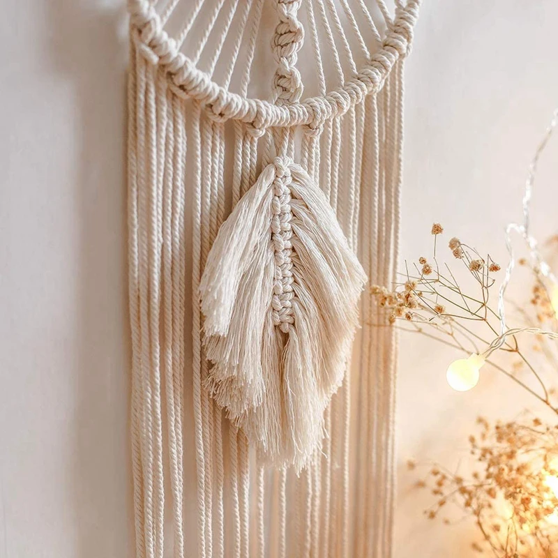 

2 Pcs Woven Cotton Rope Macrame Wall Hanging Tapestry Bohemian Style Long Tassels Pendant Romantic Home Decoration