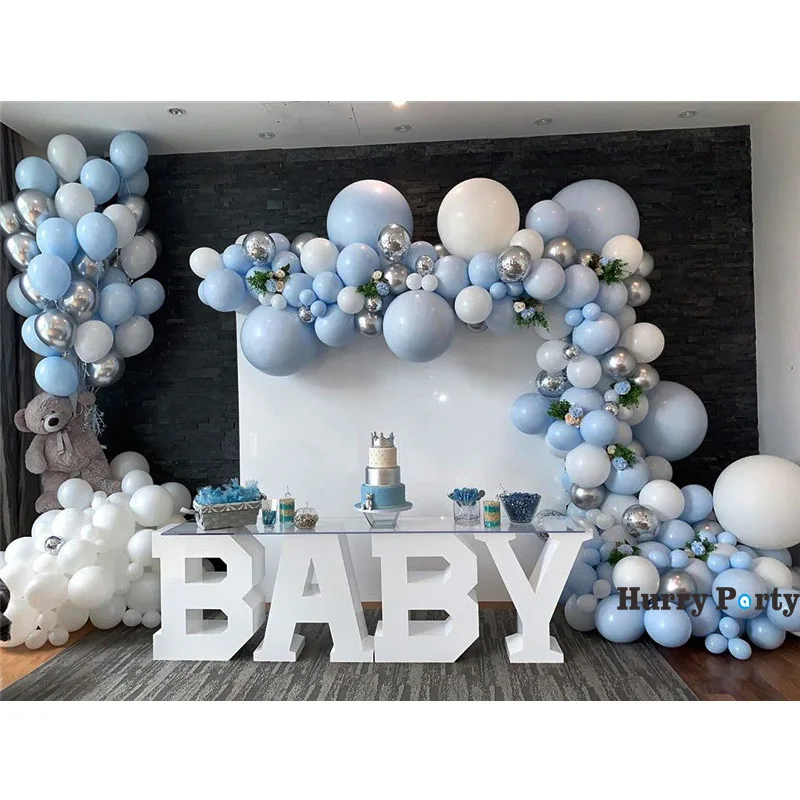

350Pcs/Lot Baby 1st Happy Birthday Decoration Balloon Inflator Pump Silver Macaron Blue Balloons Backdrop Baby Shower Supplies