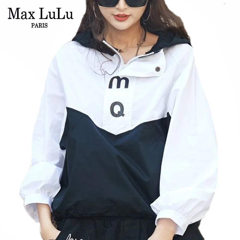 Max LuLu, новая мода, корейские женские весенние Рубашки с капюшоном, женские повседневные Лоскутные блузки, негабаритная уличная одежда, женские топы, одежда