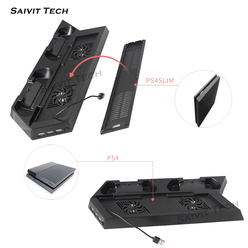 2 в 1 Подставка для охлаждения PS4/PS4 Slim/ Vertical с зарядным устройством двух