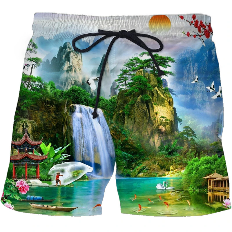 

3D Print Casual Short Mens Male Nature Landscape Printing Shorts Scenery Print Summer Men's Beach Short Pant