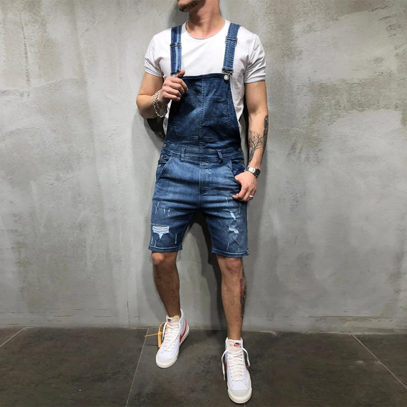 Jeans Overalls Mens summer Jumpsuit man fashion Work clothes Streetwear men's Casual shorts Slim Denim Overalls men