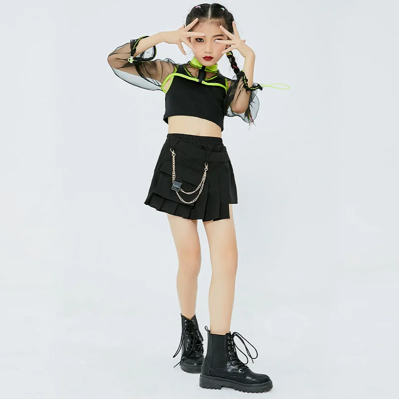 Джазовый танцевальный костюм для детей Сетчатый Костюм Группы поддержки Одежда