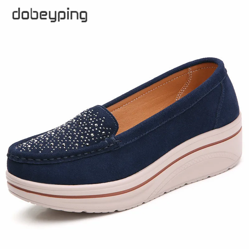 Spring Autumn Women Flats Shoes Platform Female Sneakers Moccasins Shoes Woman Crystal Slip On Shoe Suede Leather Ladies Loafers