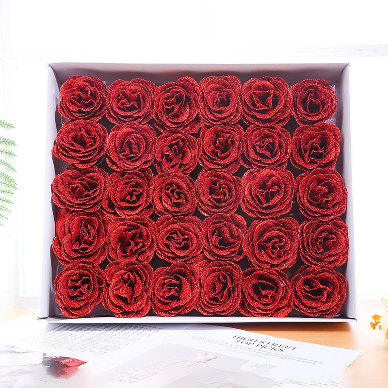 

Artificial Flowers A Box7cm 30 Crystal Roses wedding Gift Box Decoration Flower Head Valentine’s Day Gift Home Decoration Crafts