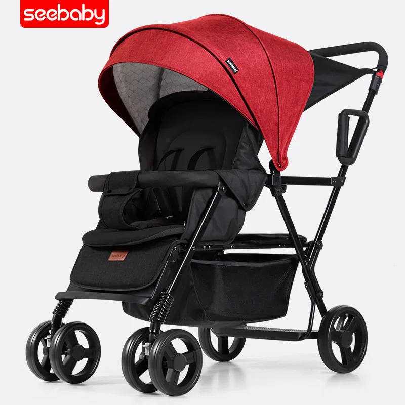 red Seebaby/Легкая детская коляска-Двойка для новорожденных, детская коляска, может сидеть и лежать, двойные сиденья, детские коляски, Легко складывающаяся коляска - Цвет: red