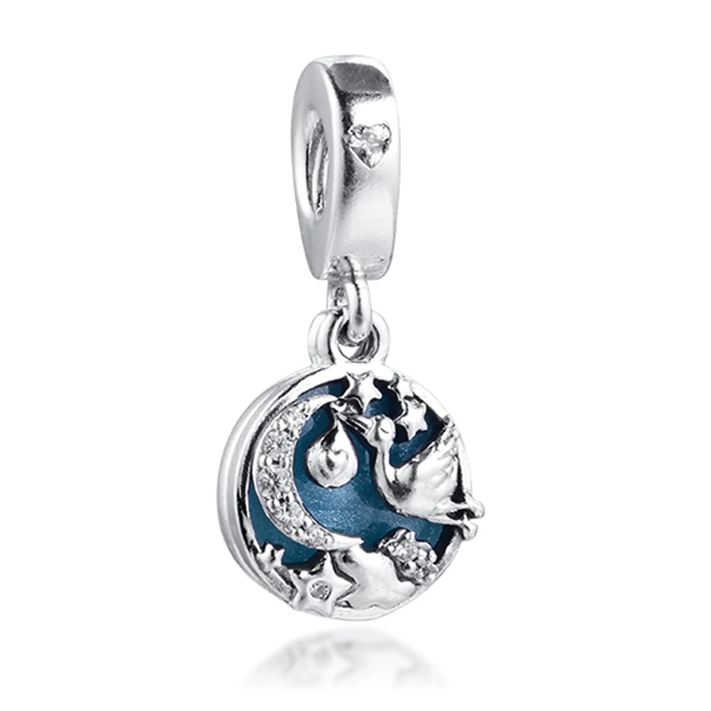 

QANDOCCI подходит для браслета Pandora аист и мерцающие звезды висячие шармы для изготовления ювелирных изделий Серебро 925 оригинальные бусины