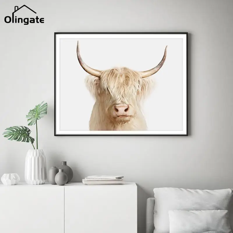 

Cow Animal Wall Art Canvas Highland Cattle Poster and Print Painting Scandinavian Decoration Picture Living Room Decor for Home