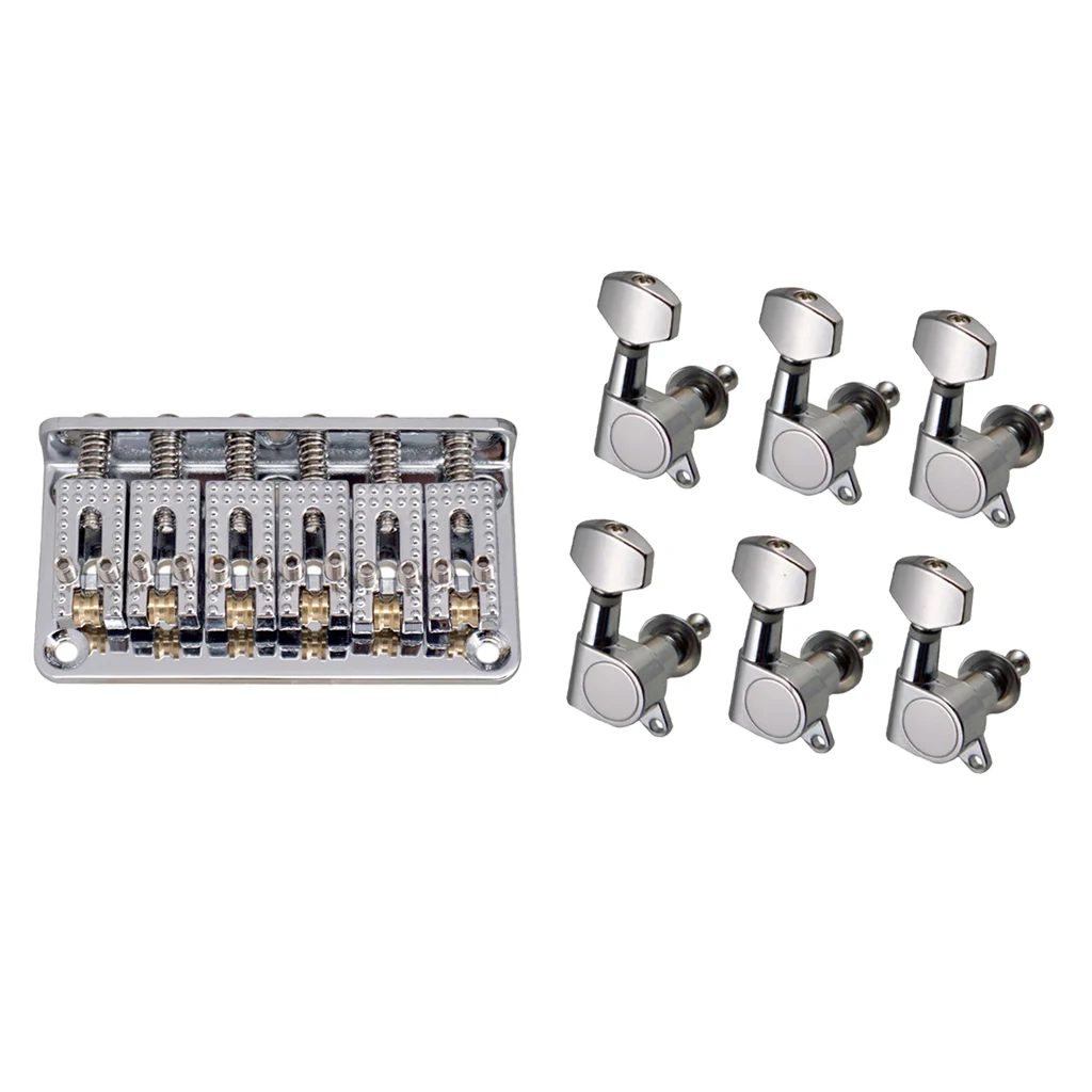 Chrome 6 String Guitar Hardtail Bridge Top Load+6R Tuning Pegs Tuners for Electric | Спорт и развлечения
