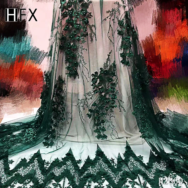 HFX нигерийские кружевные ткани высокого качества 2019 тюль бисером французская