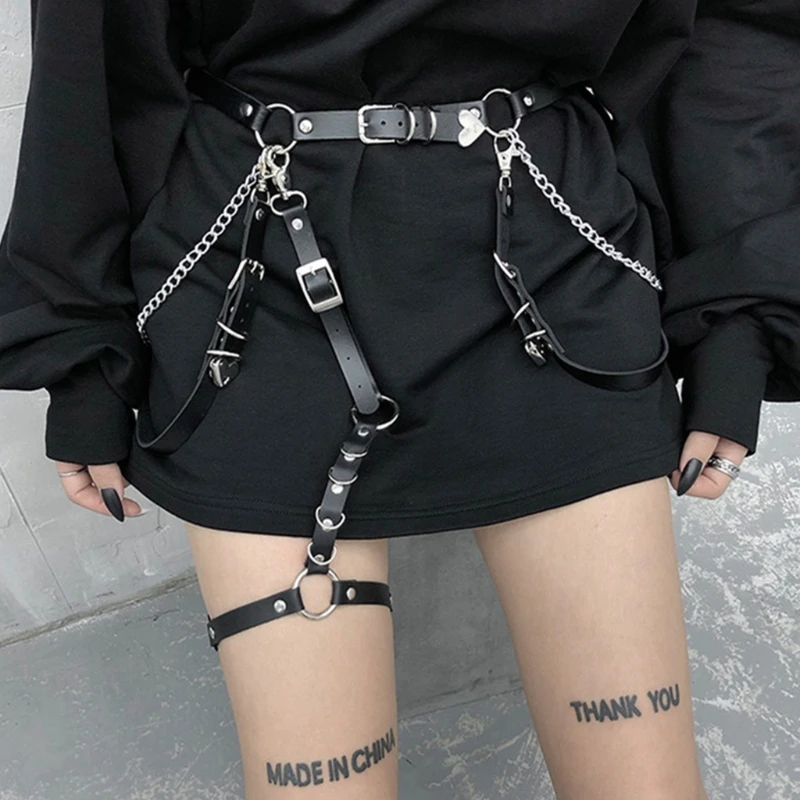 

Women Gothic Hiphop Belt Adjustable Disco Dancing Leather Belts Punk Style Jk Waist Strap Gitl Dress Body Waist Chain