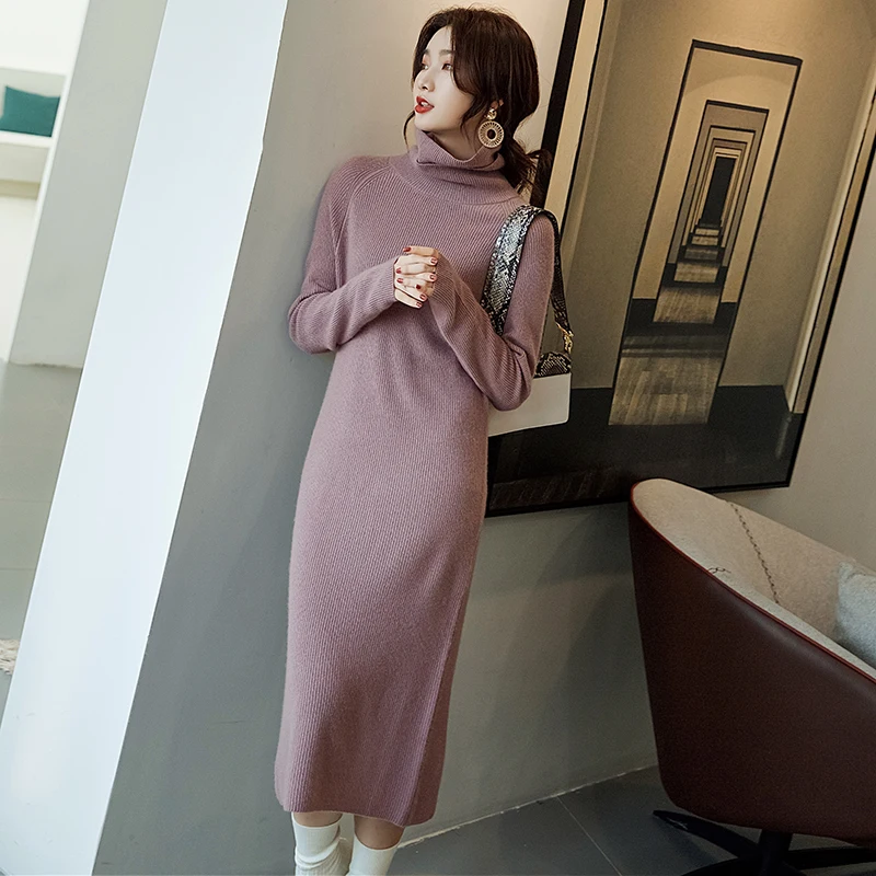 2019 новый осенне-зимний длинный кашемировый свитер Одноцветный тонкий сумка