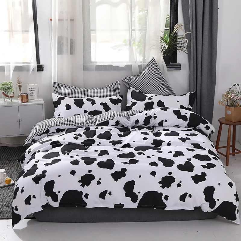 

Cute Bedding Sets Duvet Cover Set Cow Pattern Kawaii Home Textile 3/4pcs King Queen Size Bed Linen Quilt Cover Sheet Pillowcase