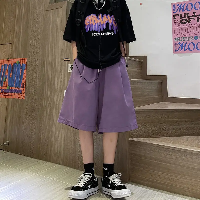 

HOUZHOU 2021 летние уличные фиолетовые шорты с высокой талией хиппи большие свободные корейские модные хлопковые черные шорты для бега